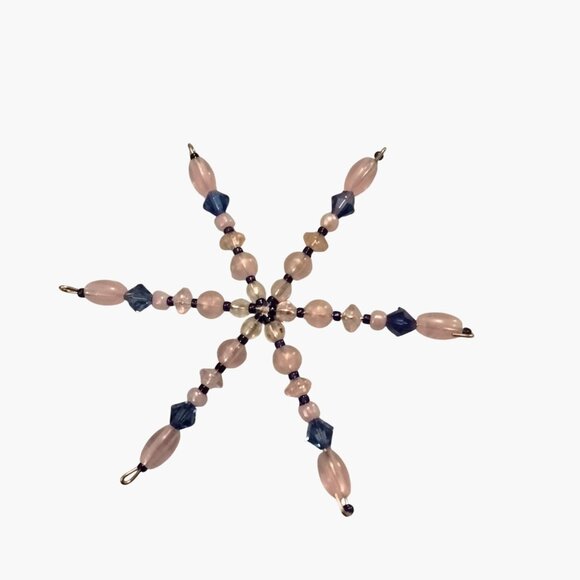 Christmas Ornament Star Handmade Beads White Pearl Blue Crystal Suncatcher 3 in - Picture 3 of 3